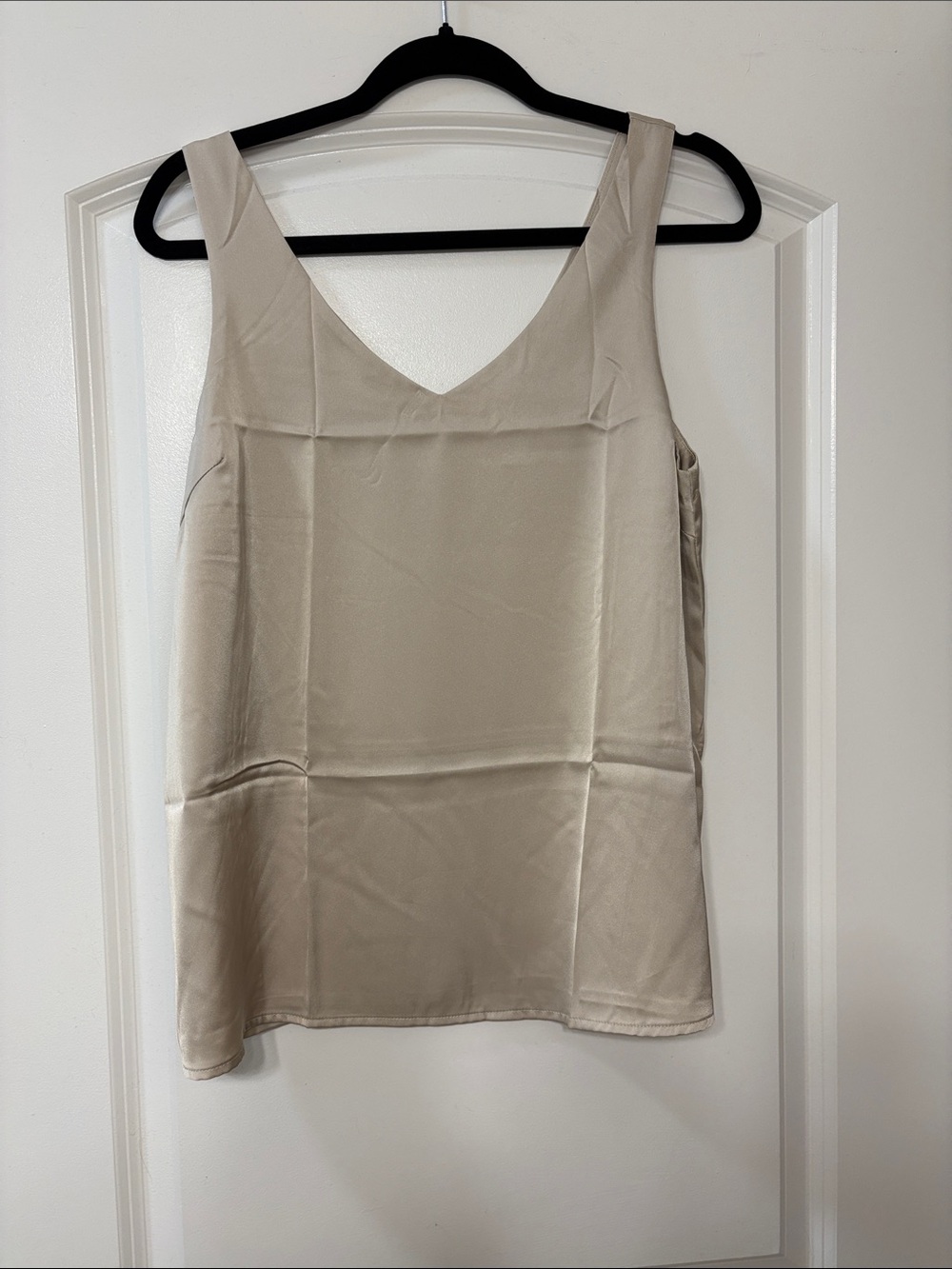 Women's Cream V-Neck Satin Tank Top